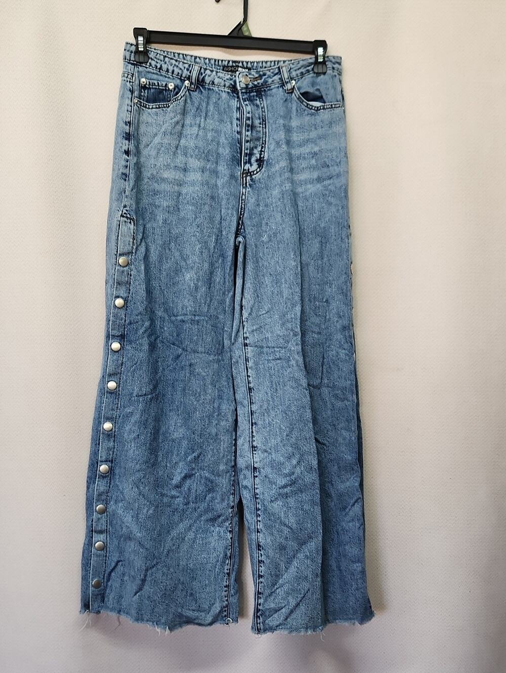 Fashion Nova Light Blue Snap-Button Wide Leg Jeans